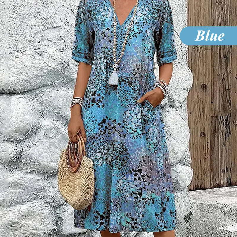 💥Women's Vivid Printed V-Neck Midi Dress