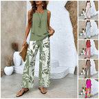 🌺 Women's Trendy Print 2-Piece Outfit – Sleeveless Top & Pants Combo!