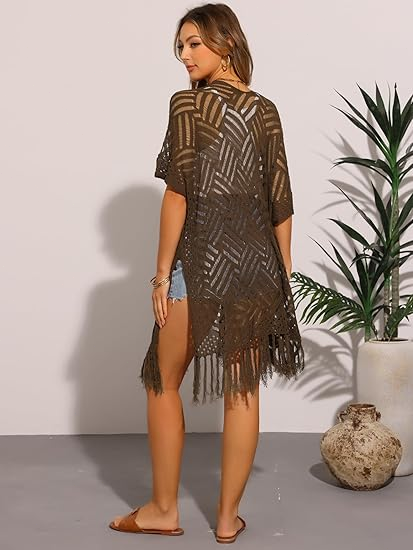 🔥This Week's Special Price:£15.99!!😍Women's Oversized Knit Cardigan – Lightweight Crochet Tassel Kimono for Spring & Summer 🌸