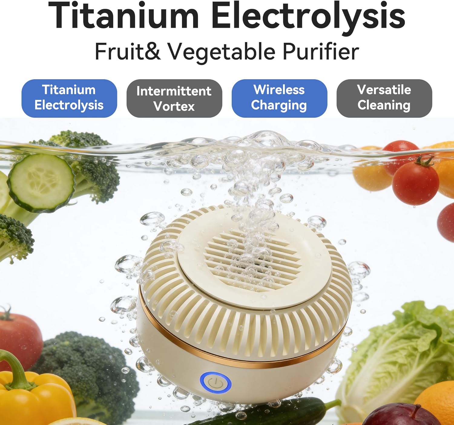 Cordless Fruit & Vegetable Cleaner with Titanium Electrolysis & Deep Vortex Wash
