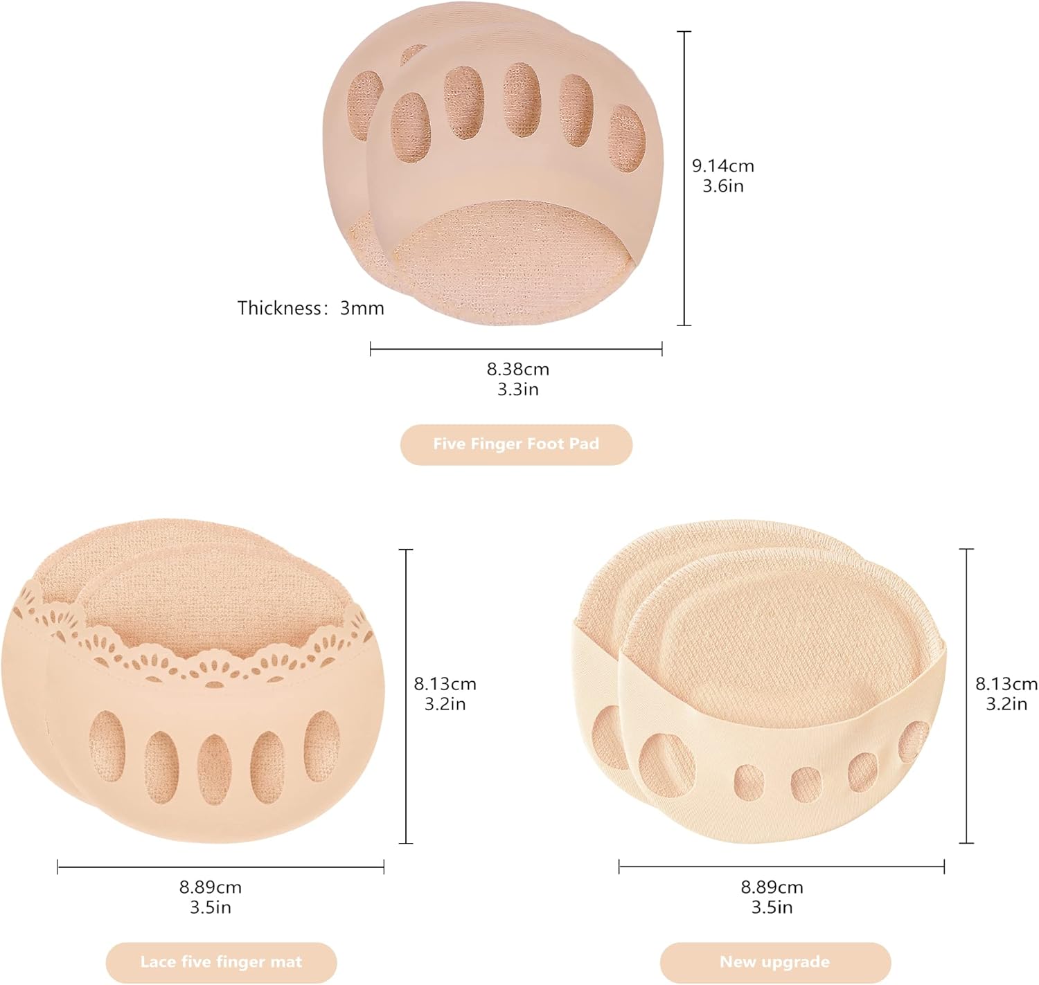5 Pairs Ball of Foot Cushions Pads for Women – Reusable Honeycomb Forefoot Cushion Sleeves, Breathable Metatarsal Support Pads, Invisible Sponge Toe Topper Socks for High Heels & Daily Comfort