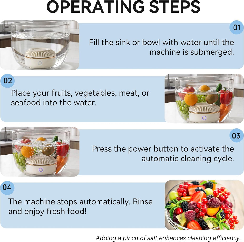 Cordless Fruit & Vegetable Cleaner with Titanium Electrolysis & Deep Vortex Wash