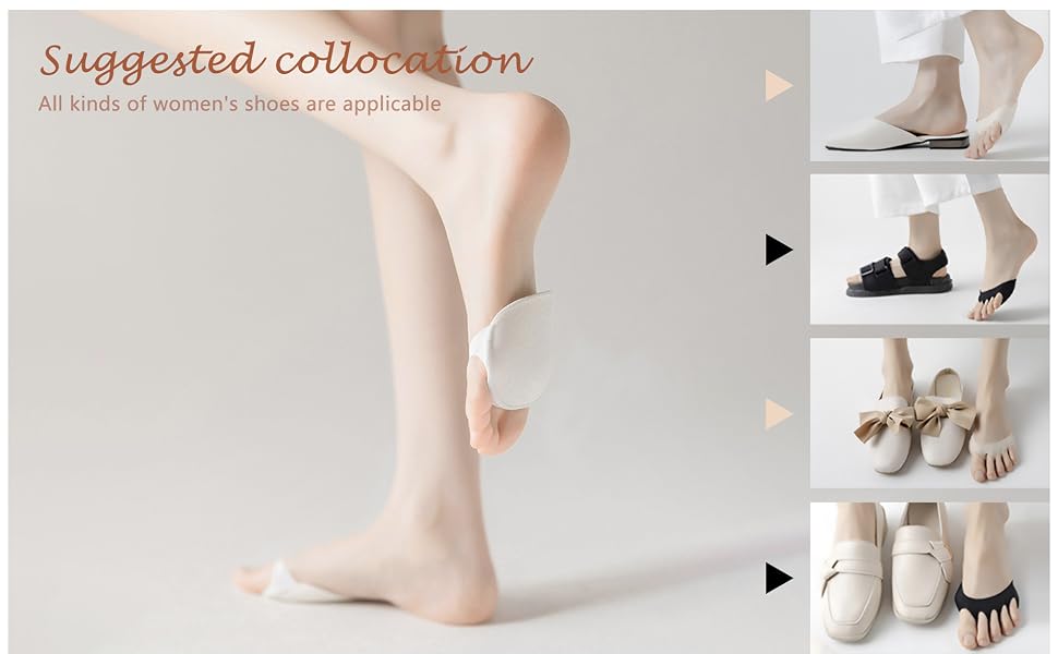 5 Pairs Ball of Foot Cushions Pads for Women – Reusable Honeycomb Forefoot Cushion Sleeves, Breathable Metatarsal Support Pads, Invisible Sponge Toe Topper Socks for High Heels & Daily Comfort
