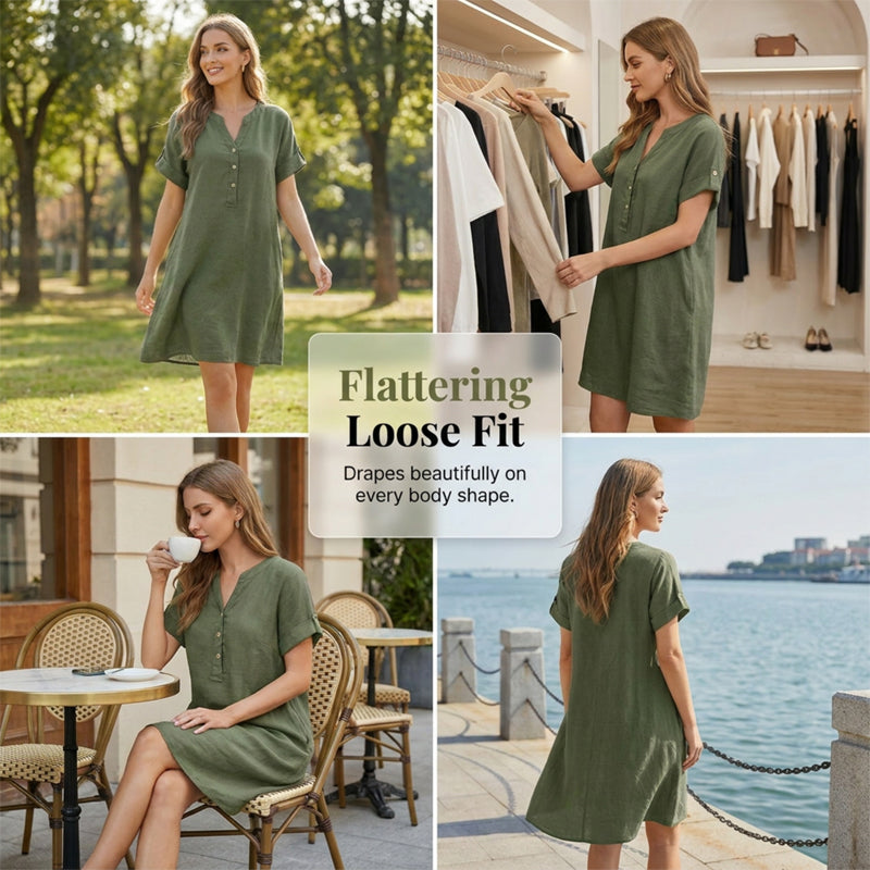 🏖️50% OFF!👗Women's V-Neck Tunic Dress – Relaxed Fit. Pockets & Breathable