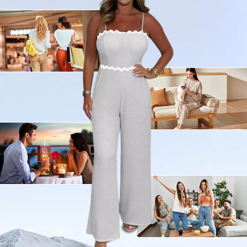 🔥50% off🔥Women's Wavey Trim Spaghetti Strap Jumpsuit
