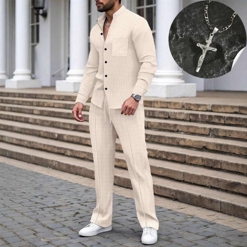 ⏳Time-Limited Special⏰Men's Casual Waffle Shirt Pants 2-Piece Set