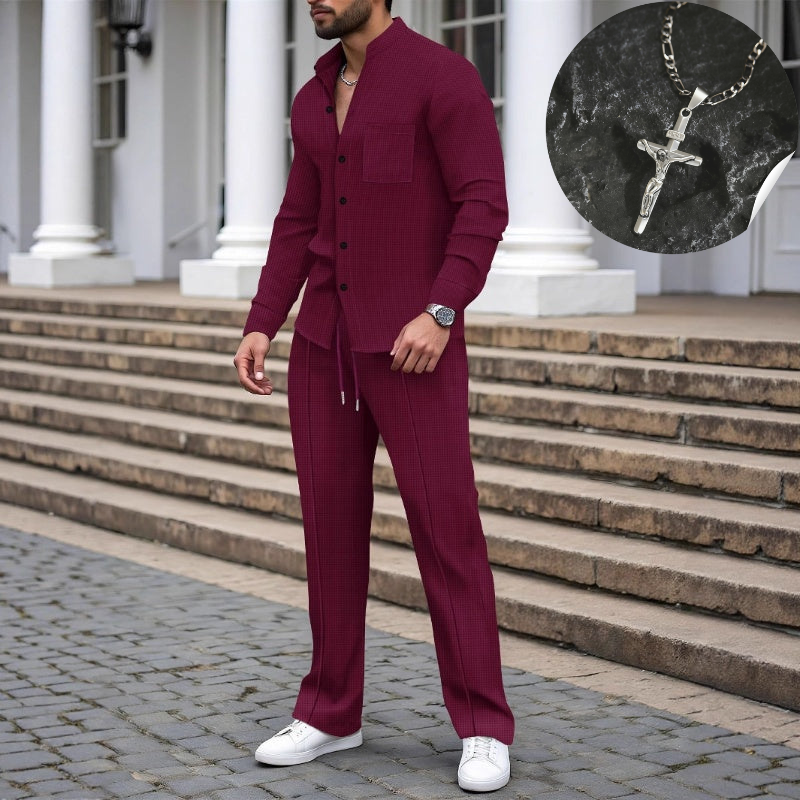 ⏳Time-Limited Special⏰Men's Casual Waffle Shirt Pants 2-Piece Set