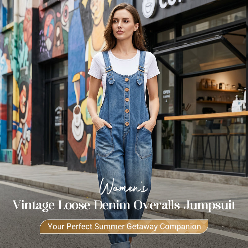 Women's Casual Baggy Denim Overalls with Pockets