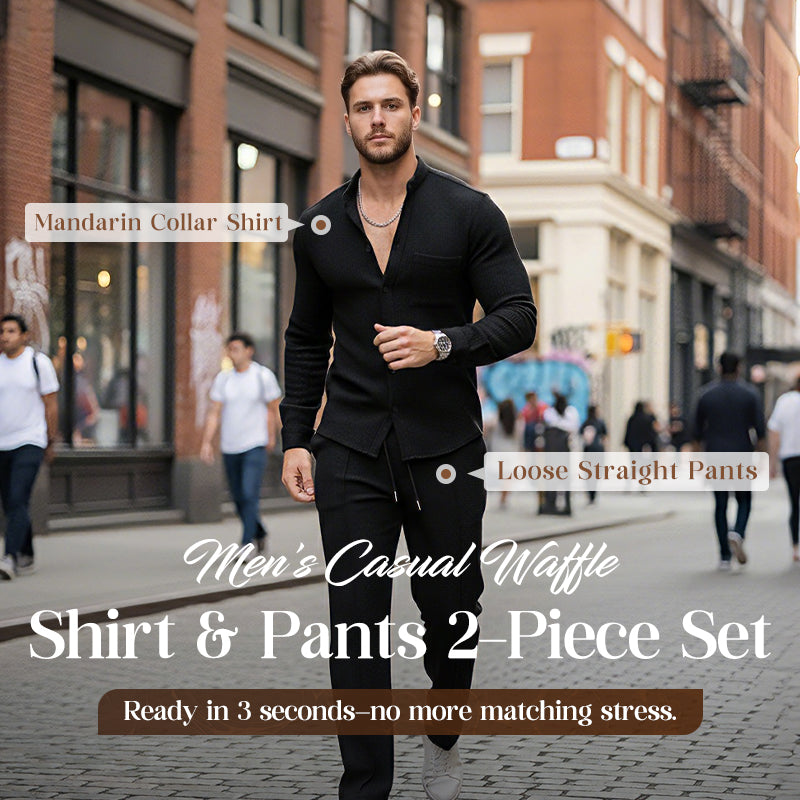 ⏳Time-Limited Special⏰Men's Casual Waffle Shirt Pants 2-Piece Set