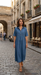 👗 60% OFF NOW! 👖 Casual Pocket Denim Midi Shirt Dress – Soft denim & relaxed fit – Functional pockets. perfect for everyday casual – comfortable and versatile ✨🌸
