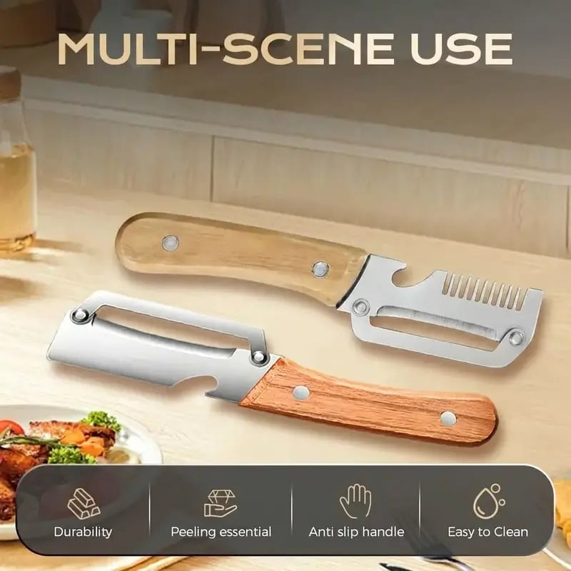 ✨Discounted Price ✨Multi-Functional Vegetable Peeler for Kitchen. Ultra-Sharp Stainless Steel Blade with Wooden Handle and Bottle Opener (2 Pcs)