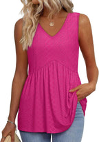 💜LAST DAY PROMOTION - 49%OFF💜Women's Print Flowy Sleeveless V Neck Peplum Tank Tops