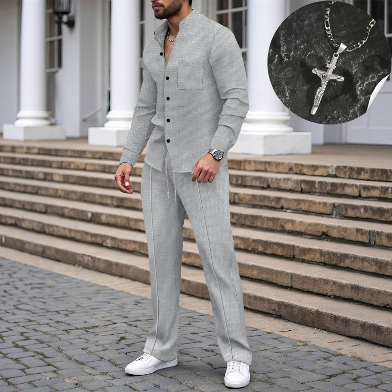 ⏳Time-Limited Special⏰Men's Casual Waffle Shirt Pants 2-Piece Set