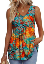 💜LAST DAY PROMOTION - 49%OFF💜Women's Print Flowy Sleeveless V Neck Peplum Tank Tops