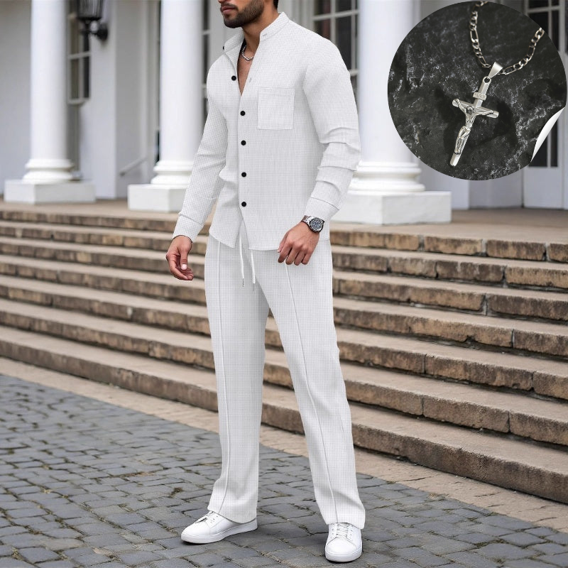 ⏳Time-Limited Special⏰Men's Casual Waffle Shirt Pants 2-Piece Set