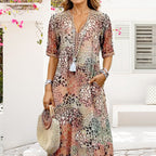 💥Women's Vivid Printed V-Neck Midi Dress