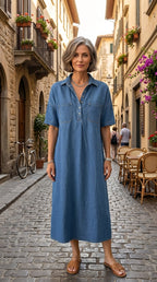 👗 60% OFF NOW! 👖 Casual Pocket Denim Midi Shirt Dress – Soft denim & relaxed fit – Functional pockets. perfect for everyday casual – comfortable and versatile ✨🌸