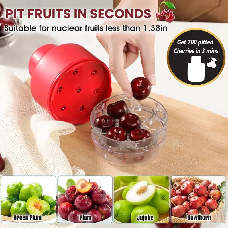 7-in-1 Cherry & Olive Pitter Tool - Portable Fruit Seed Remover for Fresh Cherry Dishes