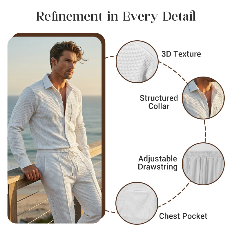 ⏳Time-Limited Special⏰Men's Casual Waffle Shirt Pants 2-Piece Set