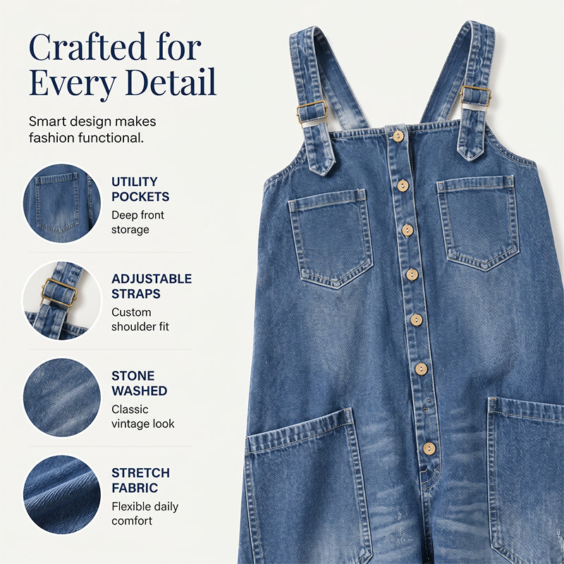 Loose Fit Wide-Leg Overall Jumpsuit with Pockets