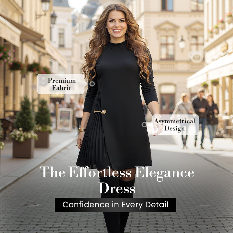 Elegant Long Sleeve Pleated Panel Dress