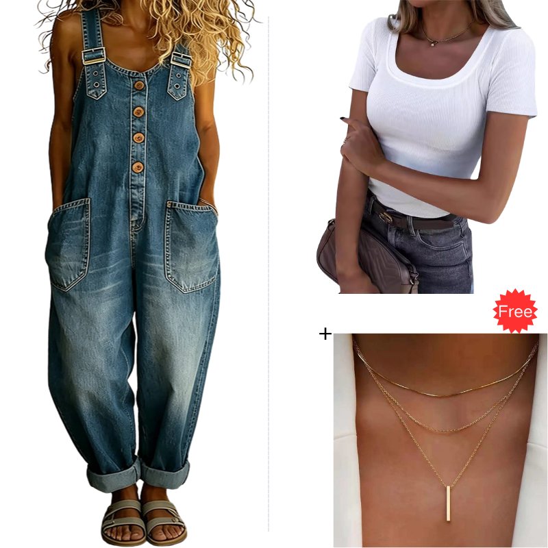 🔥Limited-time offer-Women's Casual Baggy Denim Overalls with Pockets