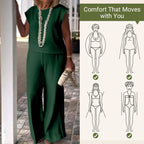 Women's Crew Neck Sleeveless Top and Pants Set