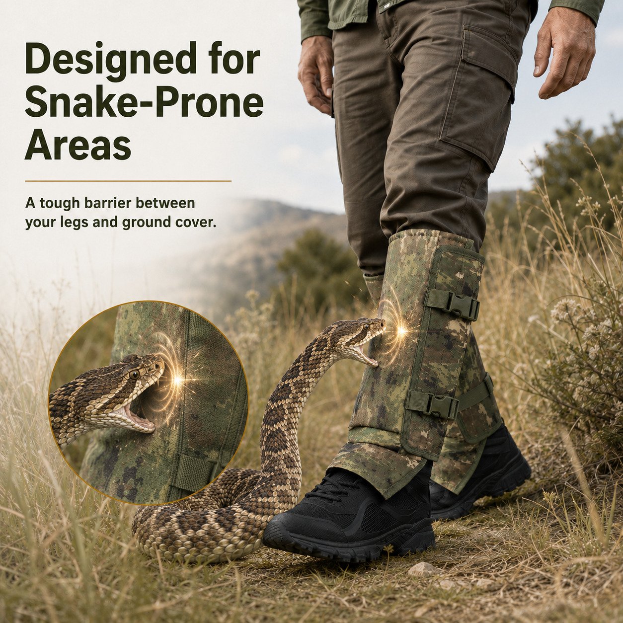 🐍 Heavy-Duty Snake Protection Gaiters – Reinforced 1000D Outdoor Leg Guards