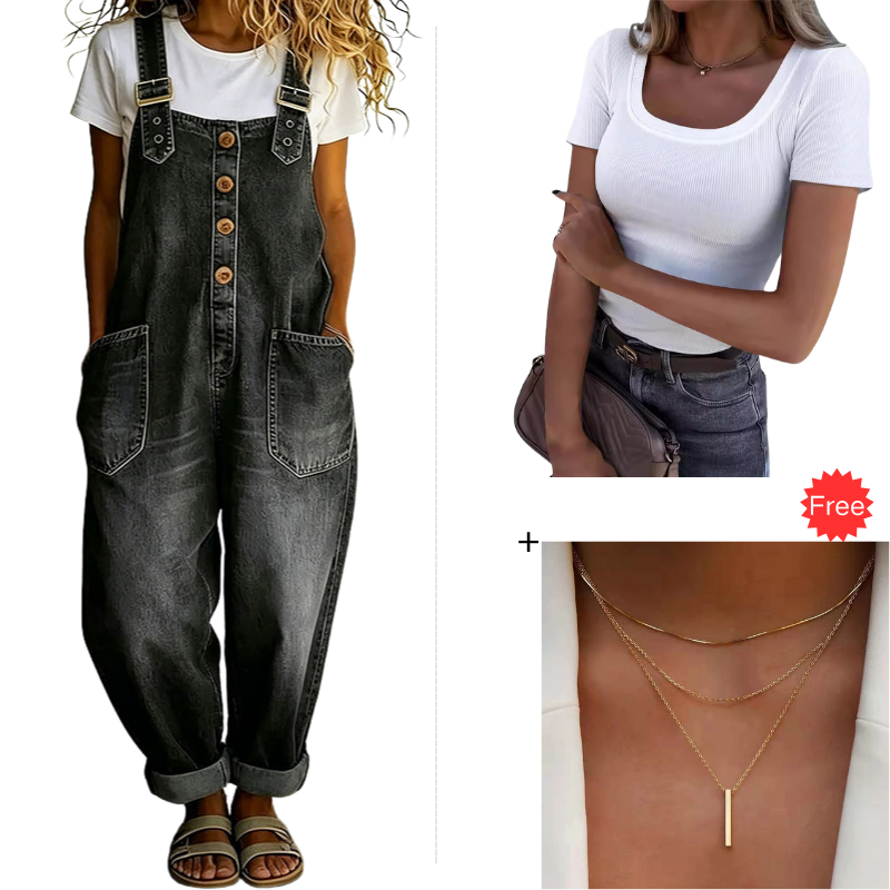 🔥Limited-time offer-Women's Casual Baggy Denim Overalls with Pockets