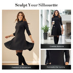 Elegant Long Sleeve Pleated Panel Dress