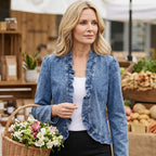 🥳2026 HOT SALE🥳💞50K+ SOLD!👵☀️ 56% OFF! Open-Front Denim Jacket – No buttons. easy on/off. Flattering ruffle trim. breathable fabric. Classic blue wash. A versatile wardrobe staple. 🌿✅