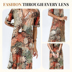 💥Women's Vivid Printed V-Neck Midi Dress