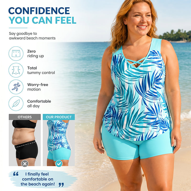 🏖️ 50% OFF! ✨ Sporty Two-Piece Bathing Suit – Criss-Cross Neck. Boy Shorts. Quick-Dry 🏄‍♀️