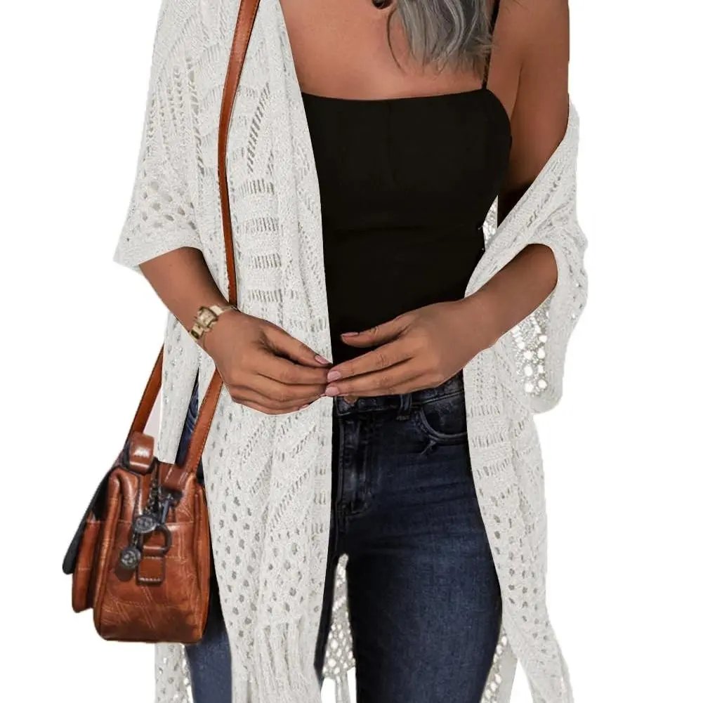 🔥This Week's Special Price:£15.99!!😍Women's Oversized Knit Cardigan – Lightweight Crochet Tassel Kimono for Spring & Summer 🌸