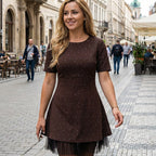 🔥Hot Sale Offers-Women's Sparkling Lace Trim Short-Sleeve Mini Dress | Elegant & Shimmering