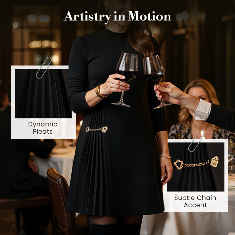 Elegant Long Sleeve Pleated Panel Dress
