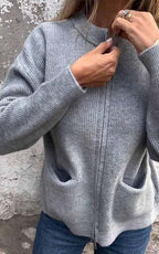 🔥HOT SALE - Round Neck Zipper Knitted Jacket