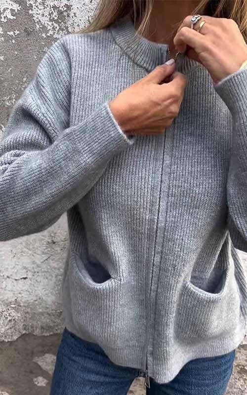 🔥HOT SALE - Round Neck Zipper Knitted Jacket