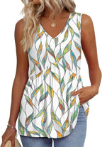 💜LAST DAY PROMOTION - 49%OFF💜Women's Print Flowy Sleeveless V Neck Peplum Tank Tops