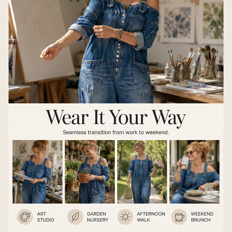 Loose Fit Wide-Leg Overall Jumpsuit with Pockets