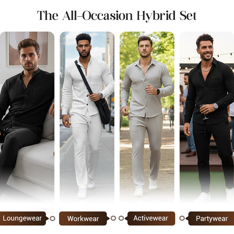 ⏳Time-Limited Special⏰Men's Casual Waffle Shirt Pants 2-Piece Set