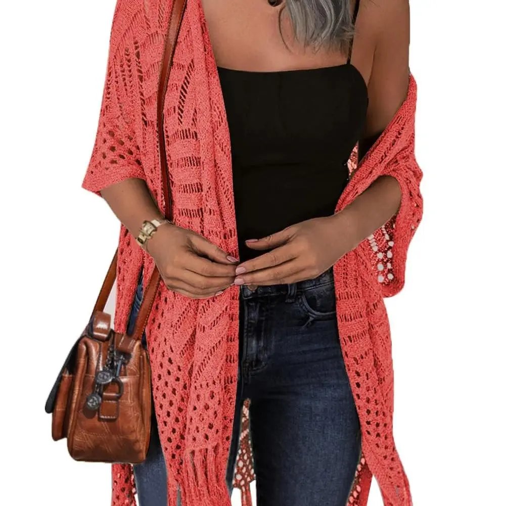 🔥This Week's Special Price:£15.99!!😍Women's Oversized Knit Cardigan – Lightweight Crochet Tassel Kimono for Spring & Summer 🌸