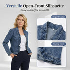 🥳2026 HOT SALE🥳💞50K+ SOLD!👵☀️ 56% OFF! Open-Front Denim Jacket – No buttons. easy on/off. Flattering ruffle trim. breathable fabric. Classic blue wash. A versatile wardrobe staple. 🌿✅