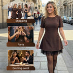 🔥Hot Sale Offers-Women's Sparkling Lace Trim Short-Sleeve Mini Dress | Elegant & Shimmering