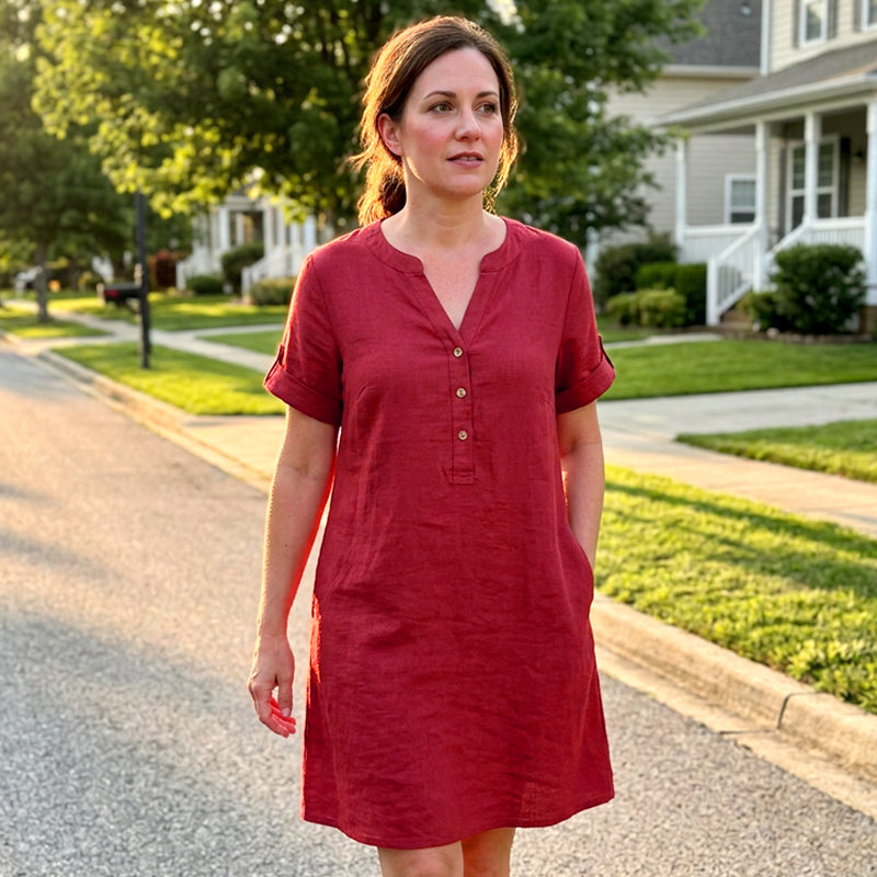 🏖️50% OFF!👗Women's V-Neck Tunic Dress – Relaxed Fit. Pockets & Breathable