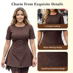 🔥Hot Sale Offers-Women's Sparkling Lace Trim Short-Sleeve Mini Dress | Elegant & Shimmering
