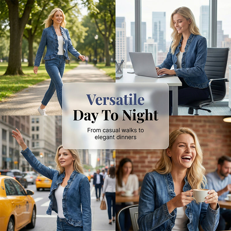 🥳2026 HOT SALE🥳💞50K+ SOLD!👵☀️ 56% OFF! Open-Front Denim Jacket – No buttons. easy on/off. Flattering ruffle trim. breathable fabric. Classic blue wash. A versatile wardrobe staple. 🌿✅