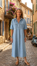 👗 60% OFF NOW! 👖 Casual Pocket Denim Midi Shirt Dress – Soft denim & relaxed fit – Functional pockets. perfect for everyday casual – comfortable and versatile ✨🌸