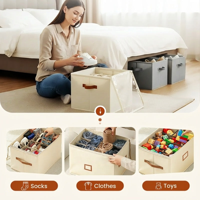 📢📢50% OFF !!!⏰ Fabric Shoe Organizer Storage Box👟– Foldable Design. Large Capacity. Dustproof & Breathable. Space-Saving for Closet & Bedroom 🧺