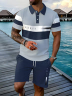 🔥Men's Short Sleeve Casual Set. Summer Beach Fashion Sport Wear. Plaid Pattern. Slim-Fitting. Above the Knee